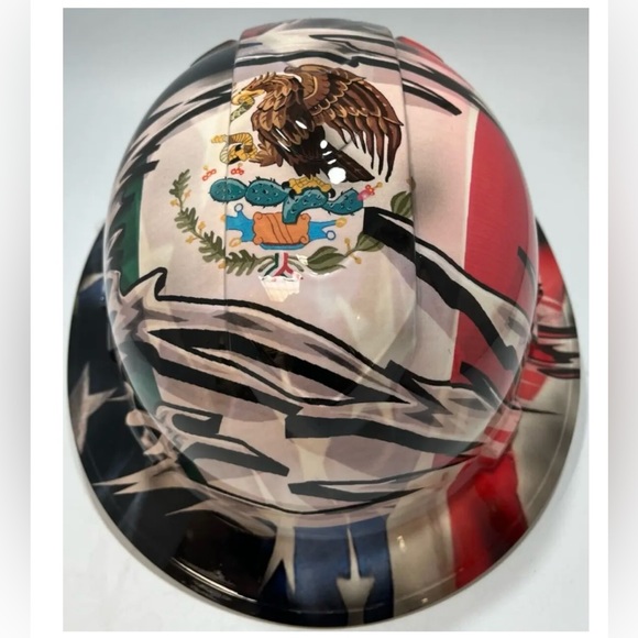 New Full Brim Hard Hat Custom Hydro Dipped AMERICAN PRIDE MEXICAN ROOTS - Picture 1 of 6